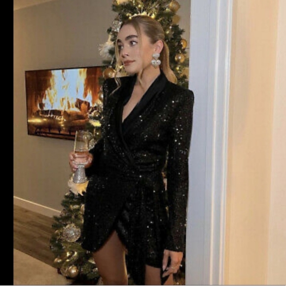 Zara * Sequin Wrap Blazer Dress Black - Picture 8 of 12
